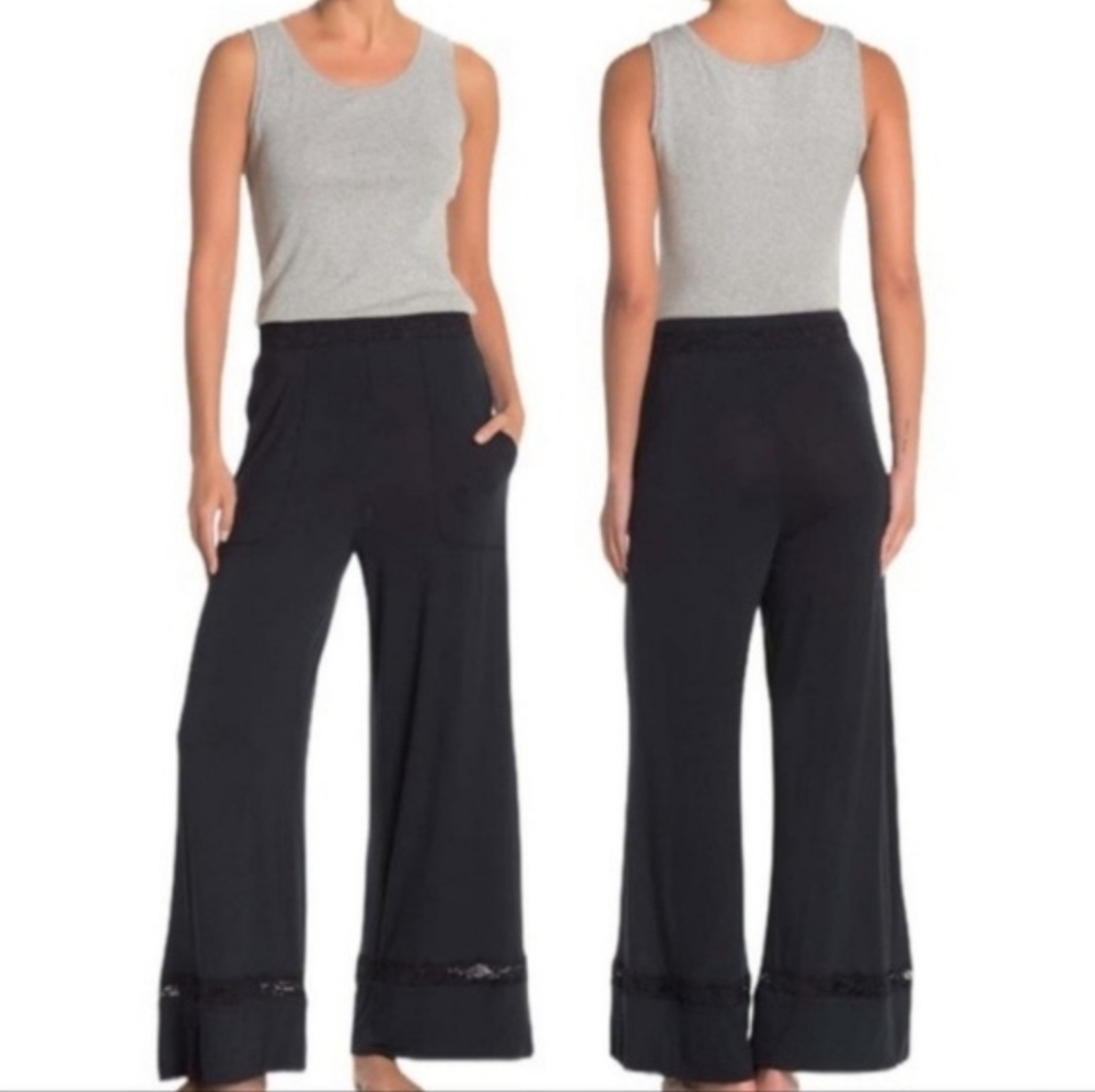 Free People Maddie PJ Lounge Pants High Rise Wide Leg Lace Stretchy Black Sm NWT - Picture 16 of 16